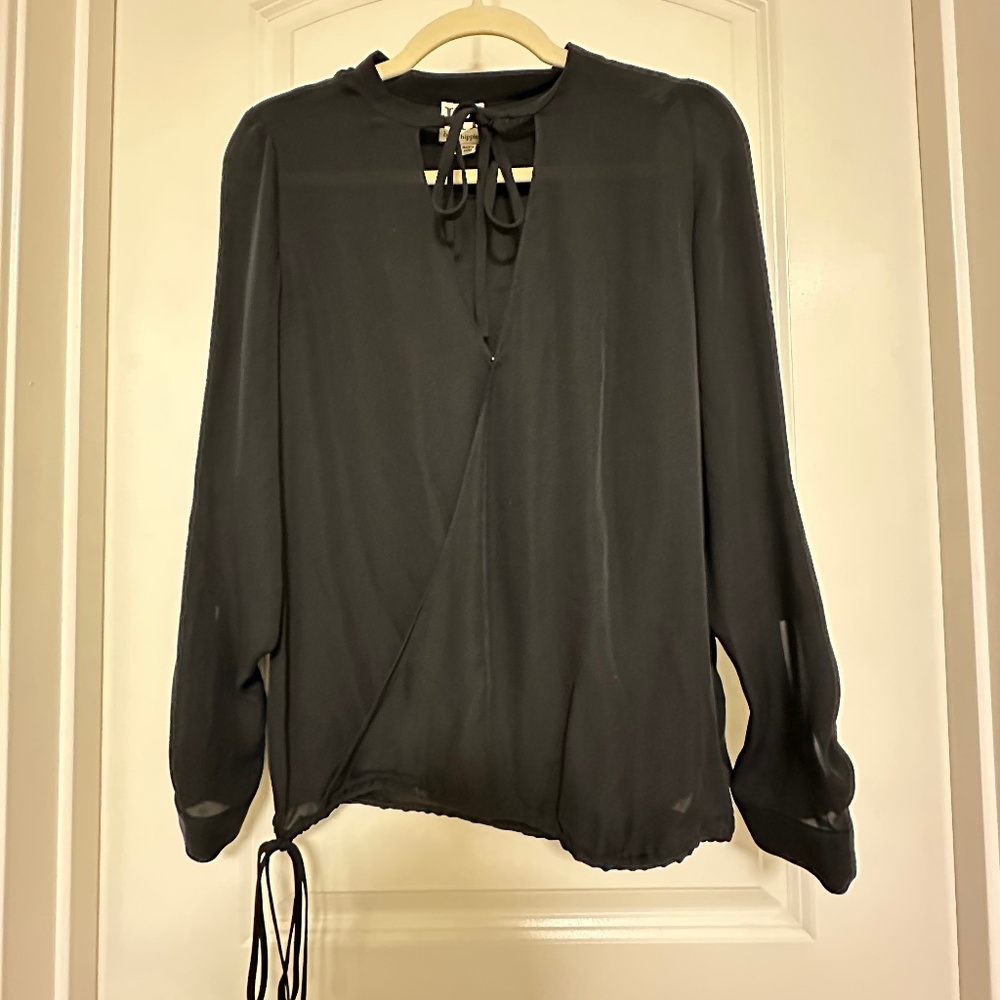 NWOT Haute Hippie Long Sleeve Tie Details Black Blouse 100% Silk XS - Picture 4 of 12
